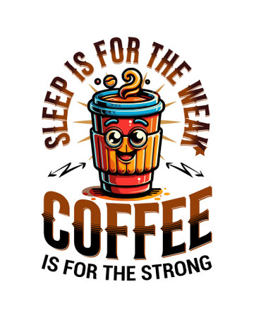 Coffee is the best time to start. Vector illustration of a cup of coffee with funny face.のイラスト素材