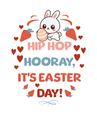 Happy Easter card with cute bunny and eggs. Hand drawn vector illustration.のイラスト素材