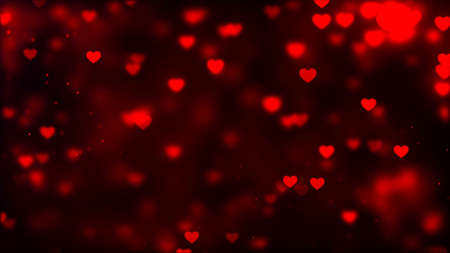 Valentines day background, flying abstract hearts and particles
