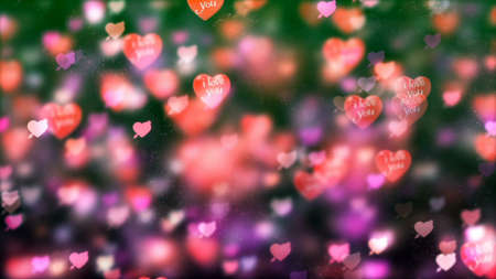 Valentines day background, flying abstract hearts and particlesの写真素材