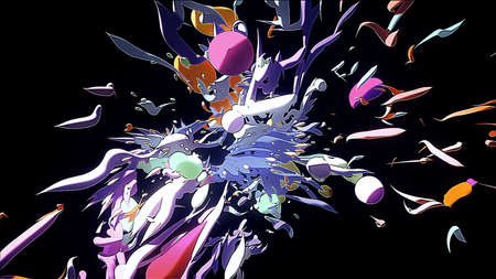Abstract CGI motion graphics with multicolored linesの写真素材