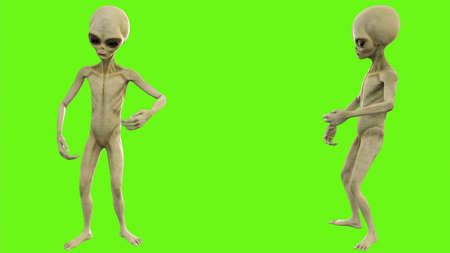 Alien talks on green screenの写真素材