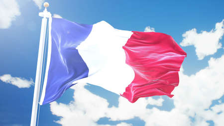 flag of France waving against time-lapse clouds background.の写真素材