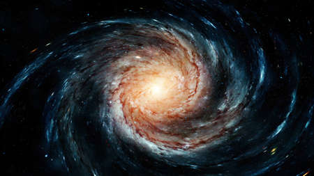 Flight near a rotating spiral galaxy.の写真素材