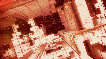 Falling in a burning terrible house.の写真素材