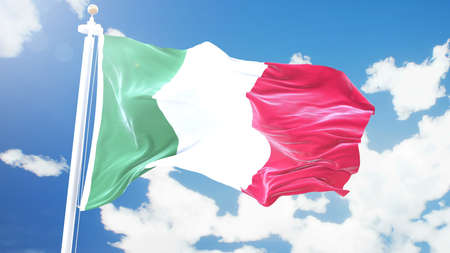 flag of Italy waving against time-lapse clouds background.の写真素材