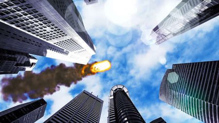 Meteorite flying over the cityの写真素材