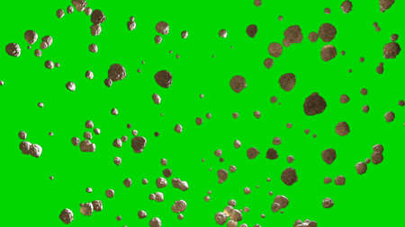 Flying Asteroids on a Green Screen Backgroundの写真素材
