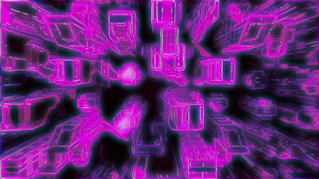 neon city with Futuristic Buildings.