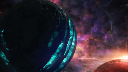 Flying through Star fields in space near a planetの写真素材