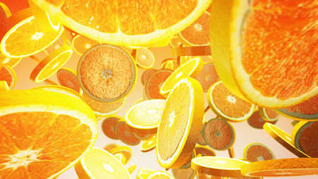 fresh orange on yellow background.の写真素材