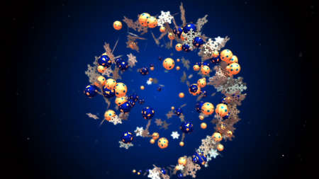 christmas and new year romantic background with flying xmas ballsの写真素材