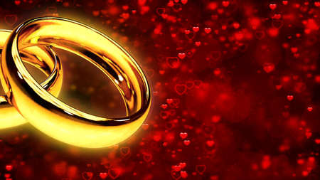 Background with two gold rings 3D renderingの写真素材