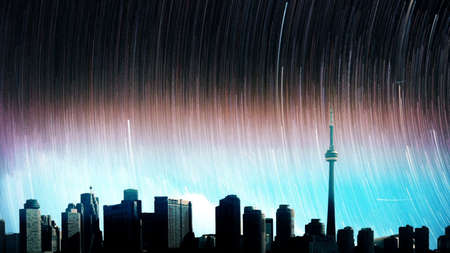 The starry night scene of the city 3D renderingの写真素材