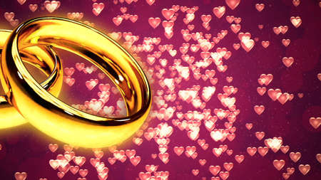 Background with two gold rings 3D renderingの写真素材