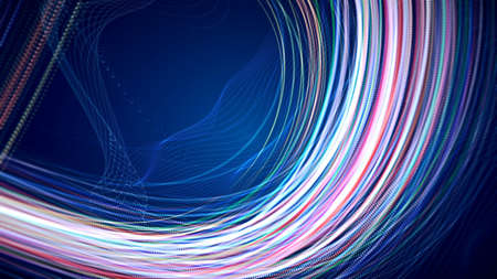 CGI graphics with colored lines on blue background 3D renderingの写真素材