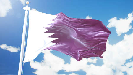 flag of Qatar waving against time-lapse clouds background. 3D renderingの写真素材