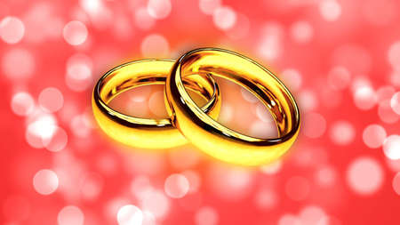 Background with two gold rings 3D renderingの写真素材