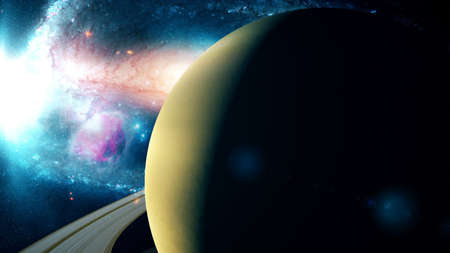 Realistic beautiful planet Saturn from deep space 3D renderingの写真素材