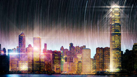 The starry night scene of the city 3D renderingの写真素材