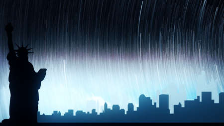 The starry night scene of the city 3D renderingの写真素材