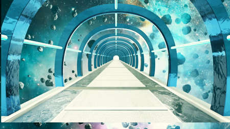Abstract sci-fi space corridor 3D renderingの写真素材