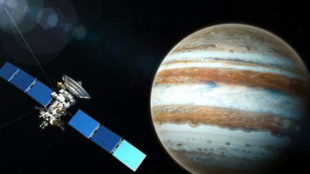 Beautiful realistic satellite in low Jupiter orbit.の写真素材
