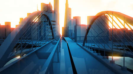Abstract urban morning city buildings. 3d renderingの写真素材