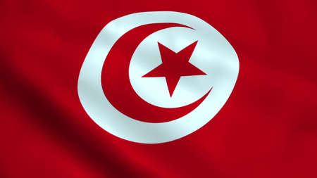 Realistic Tunisia flag waving in the wind.の写真素材