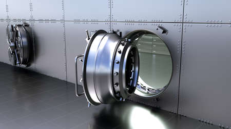 Opening Safe Door Of Bank Vault. 3D renderingの写真素材