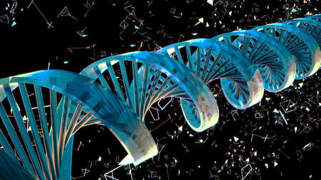 Background with rotating abstract DNA. 3D renderingの写真素材