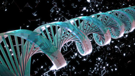 Background with rotating abstract DNA. 3D renderingの写真素材