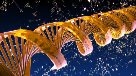 Background with rotating abstract DNA. 3D renderingの写真素材
