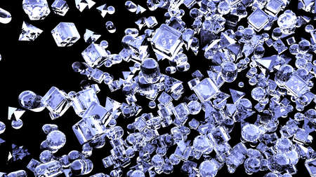 Ice abstract geometric figures flying in slow motion. 3D renderingの写真素材