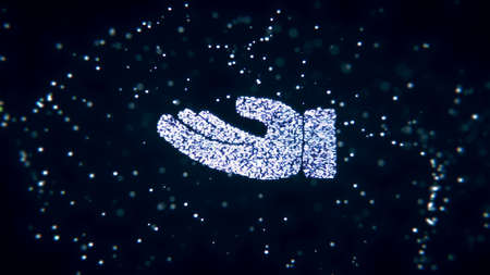 Abstract flying flickering particles turn into a hand sign. 3D renderingの写真素材