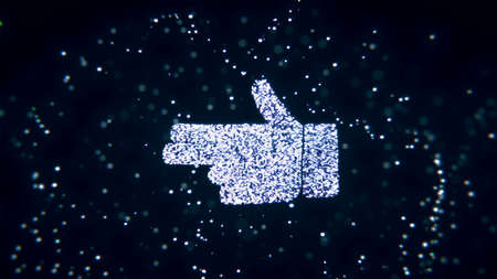 Abstract flying flickering particles turn into a hand sign. 3D renderingの写真素材