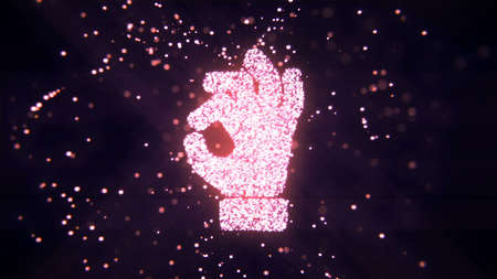 Abstract flying flickering particles turn into a hand sign. 3D renderingの写真素材