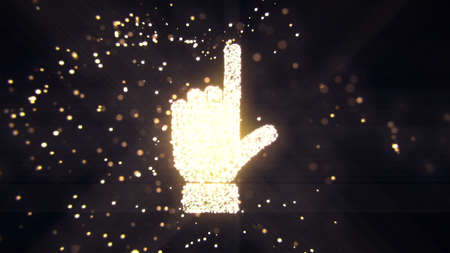 Abstract flying flickering particles turn into a hand sign. 3D renderingの写真素材
