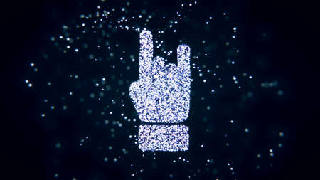 Abstract flying flickering particles turn into a hand sign. 3D renderingの写真素材