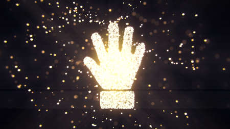 Abstract flying flickering particles turn into a hand sign. 3D renderingの写真素材
