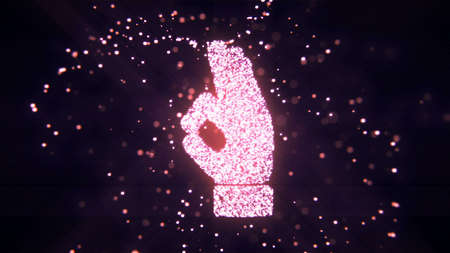 Abstract flying flickering particles turn into a hand sign. 3D renderingの写真素材