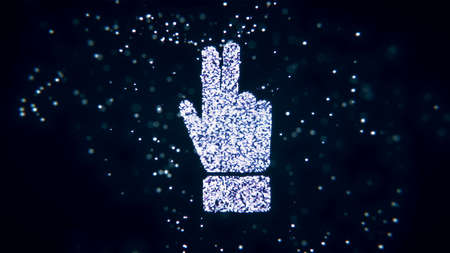 Abstract flying flickering particles turn into a hand sign. 3D renderingの写真素材