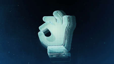 Abstract hand sign with blue backgroundの写真素材