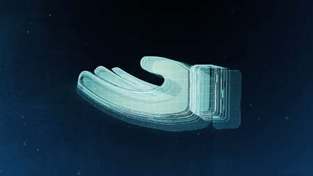 Abstract hand sign with blue backgroundの写真素材