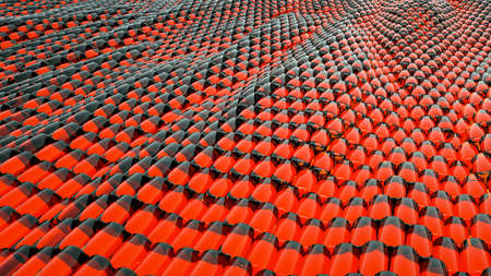 Animation of abstract wave red metallic liquid with reflections. 3D renderingの写真素材