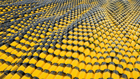 Animation of abstract wave yellow metallic liquid with reflections. 3D rendering