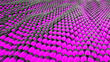Animation of abstract wave purple metallic liquid with reflections. 3D renderingの写真素材