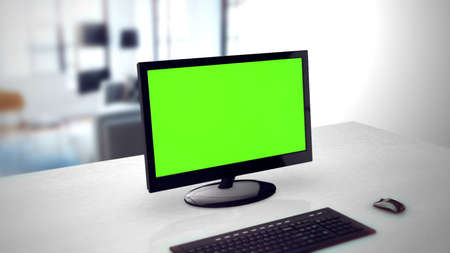 Computer monitor with green screen. 3D renderingの写真素材