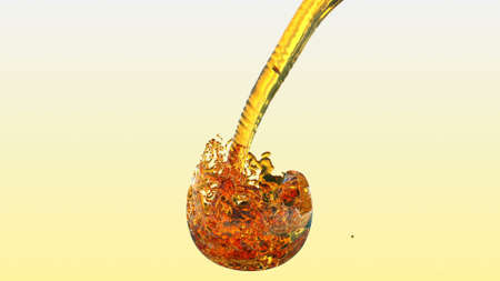 Beautiful whisky bubbles, liquid Splashing. 3D Rendering.