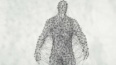 Abstract geometrical plexus man. Plexus connection backdrop. 3D Rendering.の写真素材